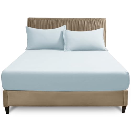 """GC GAVENO CAVAILIA Double Fitted Sheet - 25cm Deep Polycotton Bed Sheet - Soft, Durable & Wrinkle Resistant Easy Care Plain Dyed Bedding - Sky Blue Deep Mattress Bottom Sheet - 135 x 190 cm"""