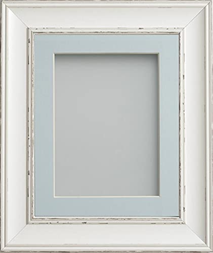 Frame Company Brooke Antique White Photo Frame, Light Blue Mount, 14x11 for 12x8 inch, fitted with perspex