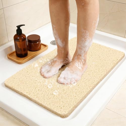 Joyhalo 17 * 30in Shower Mat Bathtub Mat Non Slip - Bathmats Non Slip, Quick Drying Foot Scrubber Loofah Mats for Inside Shower, Tub, Bathroom, Home, Beige