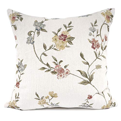 YOUR SMILE Embroidery Jacquard White Floral Leaf Pattern Square Decorative Throw Pillow Case Cushion Cover,18x18 inch