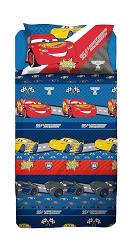 Cars Single Bed Sheet Set, Disney Single Bed Set, Top Sheet, Fitted Sheet, Pillowcase, Disney, 100% Cotton, Official Product
