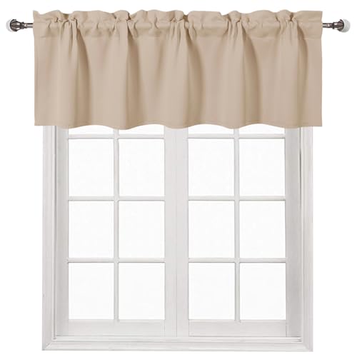 DWCN Valance for Windows Rod Pocket Window Valance Curtains for Kitchen/Basement/Living Room 60 x 18 inch Long,1 Panel, Beige