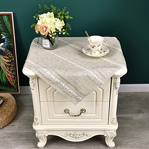 NEWISHER Embroidered Small Square Tablecloth, 24x24 Inch End Table Cover - Yellow End Table Cloth, Jacquard Striped Linen Texture Coffee Table Tablecloth, Washable Small Table Cover for Kitchen Home