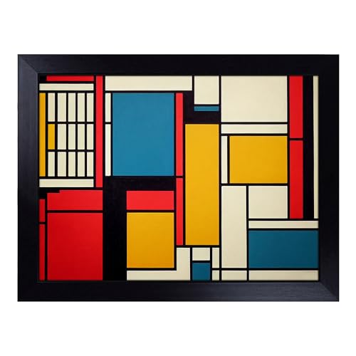 Lap Tray with Bean Bag Cushion, Abstract Cubism Art - Handmade in the UK, Raised Wooden Edge, Padded Cushion, Heat-Resistant Wipe-Clean Surface, for Meals, Laptops and Crafts