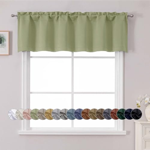 "Chyhomenyc White Valance for Window, Blackout Small Kitchen Curtain for Bedroom/Living Room, Rod Pocket Privacy Short Window Treatment Valance RV Bunk Panels, 60"" Wx14 L"