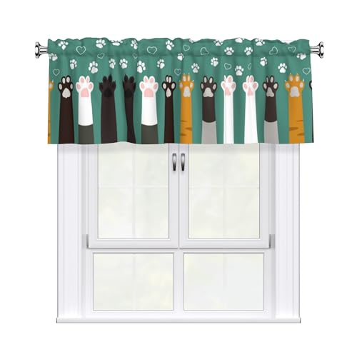 Paw Valances for Windows - Dog Cat Cafe Curtains Pet Paws Print Short Curtains for Kitchen Living Room Bathroom Basement