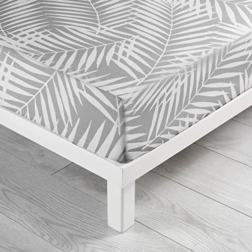 douceur d'intérieur, Fitted Sheet (90 x 190 cm) Botania Grey, 100% Cotton