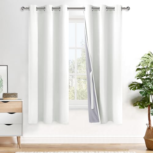 XWZO 100% Blackout Curtains with Tiebacks- 2 Thick Layers Completely Shaded Window Treatment Thermal Insulated Lined Drapes with Grommets for Bedroom/Patio Door, Cream, W42 x L72, Set of 2 Panels