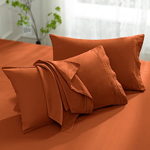 "Aormenzy Microfiber Pillow Cases, Standard Size, Burnt Orange, Set of 2 - 1800 Thread Count, Soft Pillowcases, Wrinkle Resistant, Envelope Closure, 20"" x 26"""