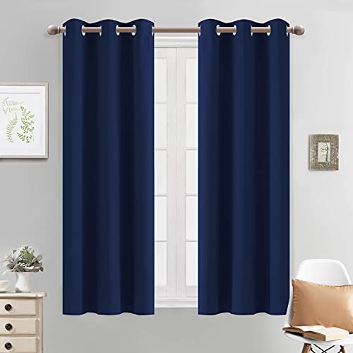Yakamok Thermal Insulated Blackout Curtains for Bedroom, Light Blocking Grommets for Living Room (38 x 54 Inches, Navy, 2 Panels)