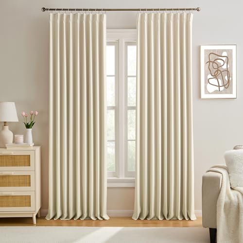 "KEQIAOSUOCAI Pleated Room Darkening Privacy Curtains for Windows 102 inch Length - Solid Pinch Pleats Light Reducing Panels for Bedroom Living Room (Cream Beige, 60x102, 2 Panels = 120"" Wide)"