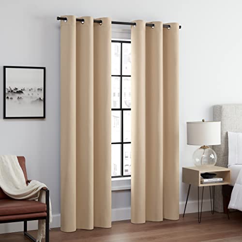 Eclipse Andover Solid Tripleweave Thermal Blackout Grommet Curtains for Bedroom (2 Panels), 42 in x 54 in, Beige