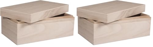 Rayher 62815000 Natural Wood Box with Lid for Craft, DIY Wooden Keepsake Box, 20 x 12 x 9 cm (Pack of 2)