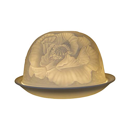 Nordic Lights Poppies Flower Porcelain Tealight Holder Dome - Candle Holder Projecting 3D Image Use With Scented Candle, LED Light - Perfect Living Room Decor Lights - Shade & Plate Set with Gift Box