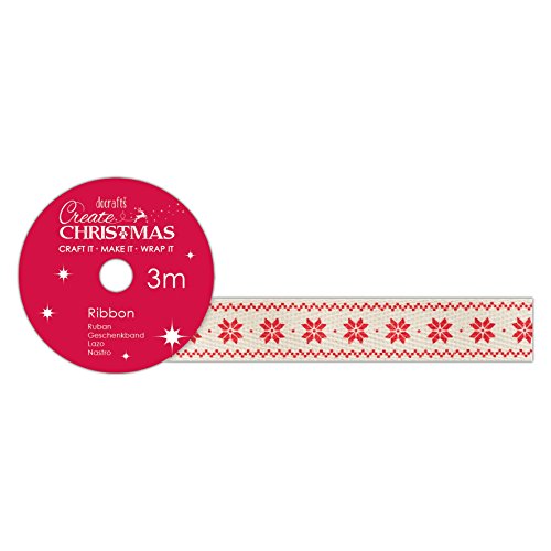 Create Christmas Cotton Christmas Ribbon, Snowflake, Red, 3m, The Ideal Christmas Ribbon for Card Making, Scrapbook Supplies, Christmas Tree Decorations and Festive Bows
