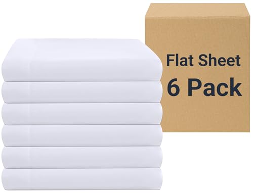 "ZPECC Flat Sheets Only - 6 Pack Soft Microfiber Sheets, Bedding Essentials with Color-Coded Label for Hosts of Hotel, Motel, Rental Properties or Make Curtain, (White, Full 81""x96"")"