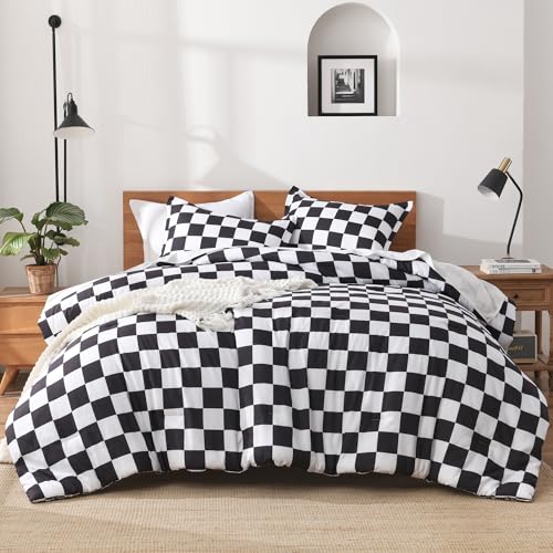 Andency Checkered Comforter Twin, Black and White Gingham Plaid Bedding Set - 2 Pieces Bed Set for Teen Boys Girls Kids, Lightweight Grid Buffalo Plaid Geometric Reversible Preppy as Gift(66x90Inch)
