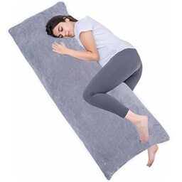 1 MIDDLE ONE Full Body Pillow for Adults, Long Pillow for Sleeping, Big Pillows for Bed, Firm Large Pillow with Velvet Cover, 20x54 Inches (Dark Grey)