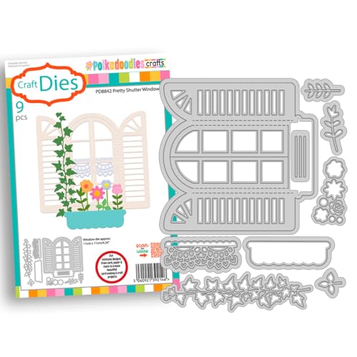 Polkadoodles Pretty Shutter Window Craft Cutting Dies with Window Box & Foliage A5/6 x 8