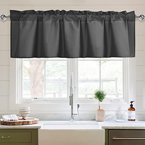 XWZO Kitchen Valances Curtains for Windows Living Room Bedroom Bathroom Toppers Farmhouse Style Rustic Dinning Room Blackout Thermal Insulated Rod Pocket, W72 x L16 Inch Length, Dark Grey, 1 Panel.