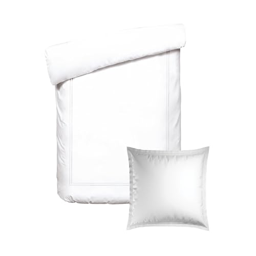 Pure Cotton 2-Piece Single Bed Linen – Duvet Cover 135 x 200 cm and 1 Pillowcase 80 x 80 cm – 100% Cotton Satin, 80 Thread Count – Oeko-TEX Certified – Calanques – White
