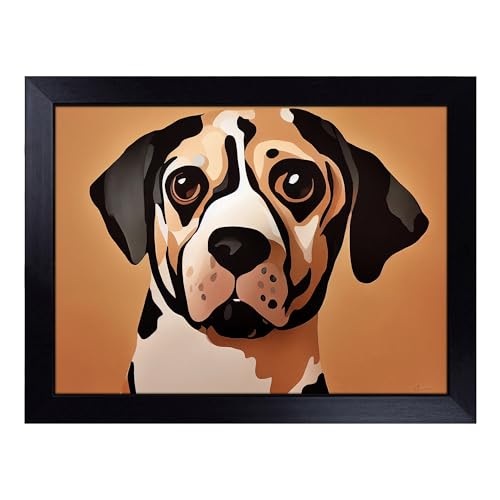 Lap Tray with Bean Bag Cushion, Dog - Handmade in the UK, Raised Wooden Edge, Padded Cushion, Heat-Resistant Wipe-Clean Surface, for Meals, Laptops and Crafts