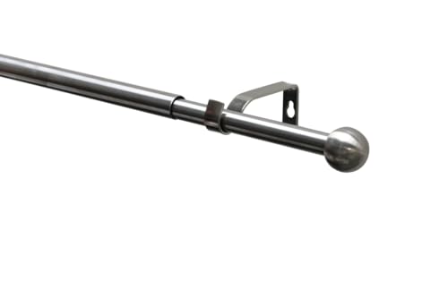 GARDINIA Kos Ball Curtain Pole Set, Extendible Complete Set Including Brackets, End Pieces, Mounting Material, Length 120-210 cm, Diameter 19/16 mm, Metal, Stainless Steel Look