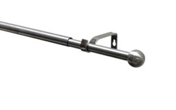 GARDINIA Kos Ball Curtain Pole Set, Extendible Complete Set Including Brackets, End Pieces, Mounting Material, Length 120-210 cm, Diameter 19/16 mm, Metal, Stainless Steel Look