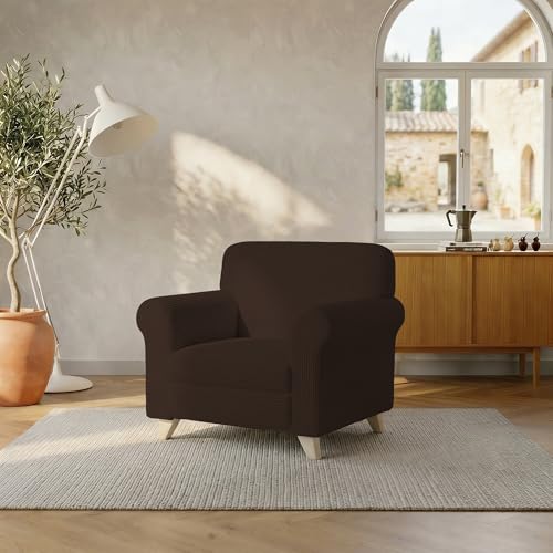 Italian Bed Linen LESLIE Elastic and Extendable Sofa Cover, Brown 1 Seater
