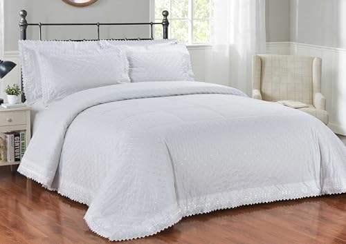 Rapport Home Richmond White Single Broderie Anglaise Lace Trim Embroidered Duvet Quilt Cover Set