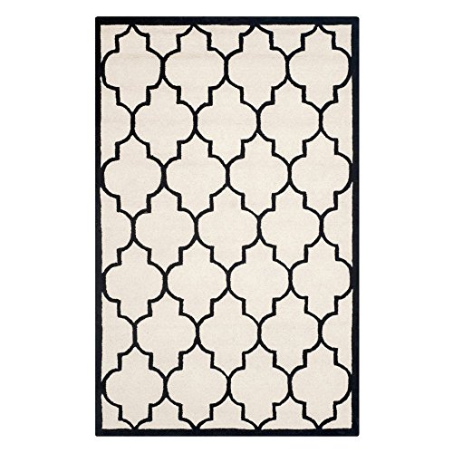 Safavieh Trellis Indoor Hand Tufted Runner Area Rug, Cambridge Collection, CAM134, in Ivory / Black, 76 X 244 cm for Living Room, Bedroom or Any Indoor Space