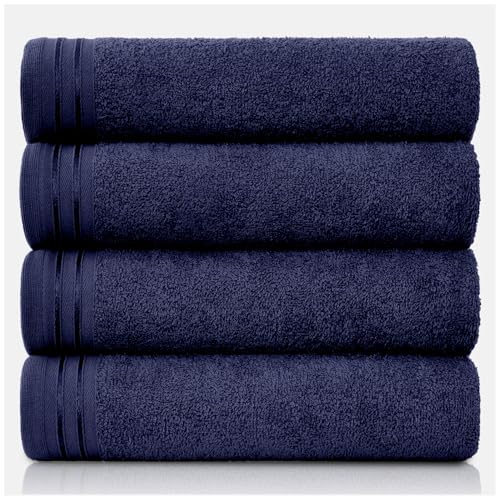 GC GAVENO CAVAILIA Large Towels Bath Sheet - Highly Absorbent Egyptian Cotton Towel Set - 4 Pack Extra Soft Large Bath Towel Navy - Quick Dry Bath Sheets - 450 GSM Washable Towels, 75X135 Cm