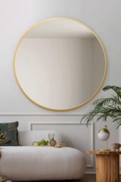 "MirrorOutlet The Fenestra - Gold edged Modern Round Circular Wall Mirror 47"" X 47"" (120CM X 120CM) Silver Mirror Glass with Black Metal Frame"