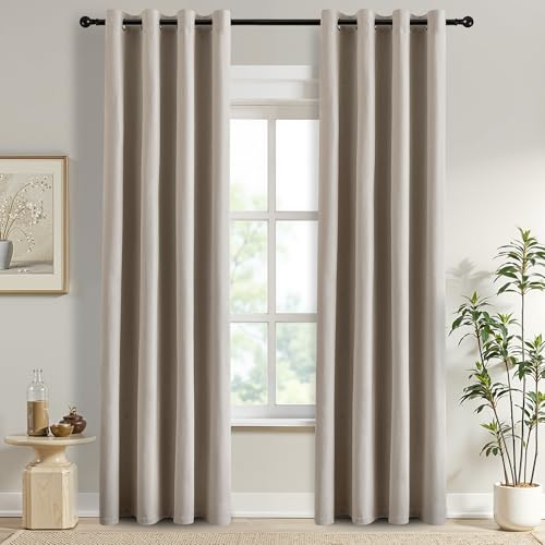 DONREN Thermal Insulated Linen Full Blackout Curtains 52x90 Inches, Grommet Room Darkening Drapes for Bedroom & Living Room, 2 Panels, Sand Beige