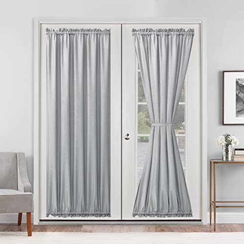 Hiasan French Door Curtains Privacy, Rod Pocket Semi Sheer Front Curtain for Door Window, 1 Panel (Silver Grey, W 52 inch x L 72 inch)