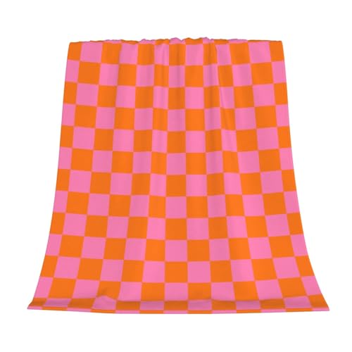 "Nextchange Super Soft Throw Blanket for Couch Checkerboard Pink Orange Lightweight Warm Cozy Flannel Fleece Blankets Checkered Blanket for Girls Women for Bed Sofa All Season Use 30"" x 40"""
