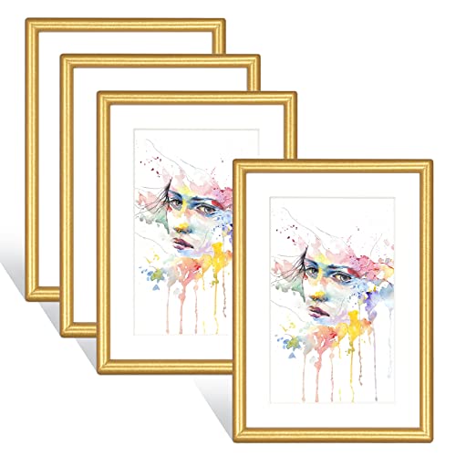 Fkvat Picture Frames, Display Photos 4x6 with Mat or 5x7 Without Mat. It Can be Hung on the Wall or Placed on Any Other Desktop for Home Decoration or Gift. The Black Classic Collection (Gold, 4x6)