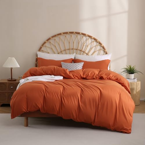 JSD Burnt Orange Duvet Cover Set King Size, 3 Piece 1 Duvet Cover with 2 Pillow Shams, Soft Brushed Microfiber Comforter Covers Zipper Closure