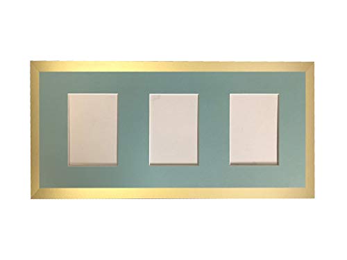 H7 Gold Picture Photo Frame with Blue 6 X 4 Inch Three Aperture Long Mount