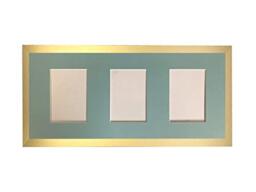 H7 Gold Picture Photo Frame with Blue 6 X 4 Inch Three Aperture Long Mount