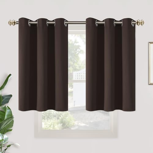 YoungsTex Short Brown Blackout Curtains 36 Inch Length for Kitchen Window - Thermal Insulated with Grommet Room Darkening Drapes for Bathroom Cafe Bedroom, 2 Panels, 42 x 36 Inch