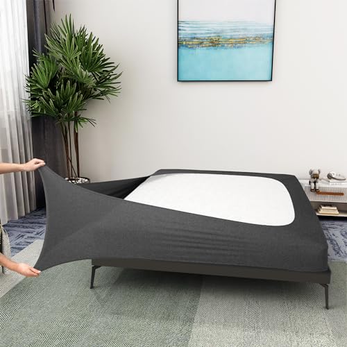 Alyvia Spring Box Spring Cover, Jersey Knit Stretchy All-Round Cover for All Four Sides, Bed Skirt for Hotel and Home, King/California King/Olympic Queen, Heather Grey