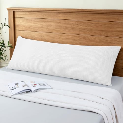 "100% Egyptian Cotton 600 TC Waffle Weave Body Pillowcase with Zipper - 1 Pack Ultra Soft Breathable Pillow Cover, Skin-Friendly Bed Pillow Sham, Body Pillow Case Cover, White, 20"" x 54"""