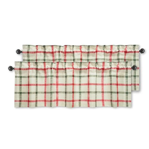"DriftAway Linen Textured Curtain Valances for Windows Bathroom Bedroom Living Room Kitchen Windows Basement Blinds Rod Pocket Semi Sheer 52""x18"" 2 Pack Christmas Red Green"