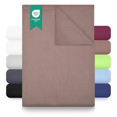 GREEN MARK Textilien Classic Flat Sheet Cotton - 100% Cotton Flat Sheet, No Elastic, Soft, Breathable, Easy Care – Sand/Beige – 150 x 250 cm