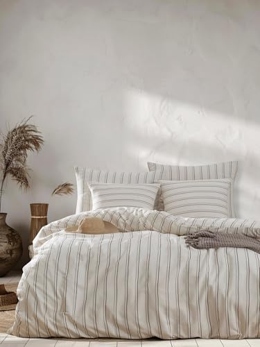 Nuit Des Rêves Beige Double Quilt Cover Set (200 x 200 cm), 70% Cotton/30% Polyester, 2 Pillowcases (80 x 80 cm), Machine Washable, Elegant Button Closure, Cosy & Stylish Bedding