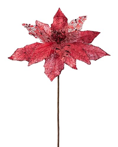 WeRChristmas Artificial Poinsettia Christmas Tree Flower Decoration, Red, 34 cm