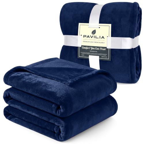 PAVILIA Navy Blue Fleece Throw Blanket for Couch, Dark Blue Super Soft Fuzzy Flannel Throw for Sofa, Luxury Plush Microfiber Bed Blanket, Cozy Home Decorative Velvet Gift Blanket, 50x60