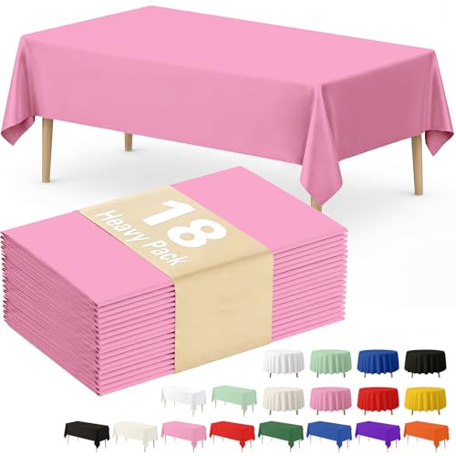 Fixwal Plastic Table Cloth Disposable 18 Pack, 54 x 108 Inch Table Cloths Rectangle, Valentines, Mothers Day Decorations, Tablecloths, Easter Party, Pastel Plastic Cover, Leakproof & Sturdy, Pink
