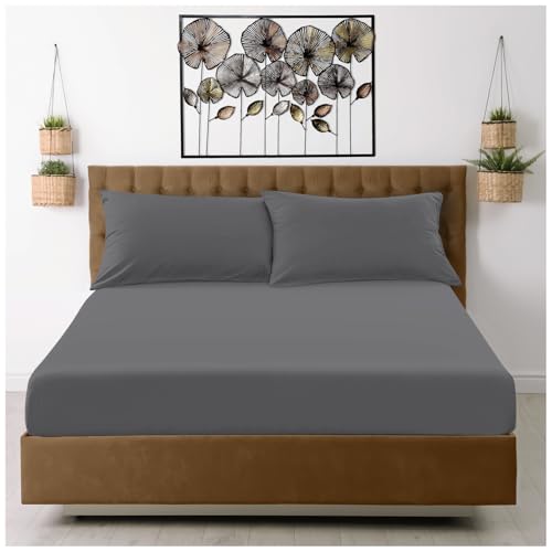 GC GAVENO CAVAILIA Microfiber Fitted Bed Sheet - Hypoallergenic Soft Bedding Sheets - (15 inch) 38cm Deep Fitted Sheets Double Bed - Fade Resistant Plain Bottom Sheet, 138 x 190cm, Charcoal